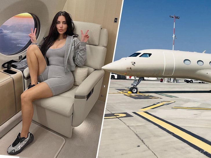 Kim Kardashian's private jet is a $150 million G650ER aircraft ... the same one Jeff Bezos uses. Kim's customized her jet to her liking ... she calls it 
