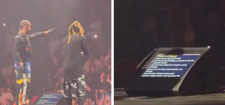drake-and-lil-wayne-spotted-rapping-lyrics-from-teleprompter-on-'blur'-tour