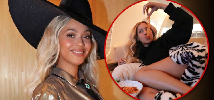 Beyoncé sorbe espaguetis en un jet privado antes del lanzamiento de su nuevo álbum