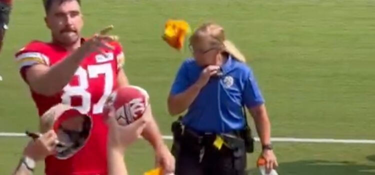 Travis Kelce Tosses Gloves To Taylor Swift Fan At Chiefs' Training Camp